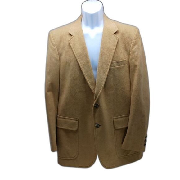Doncaster 2 Button Blazer Jacket Sport Coat Ultra Suede Tan/ Cream Men's Medium - Picture 1 of 14